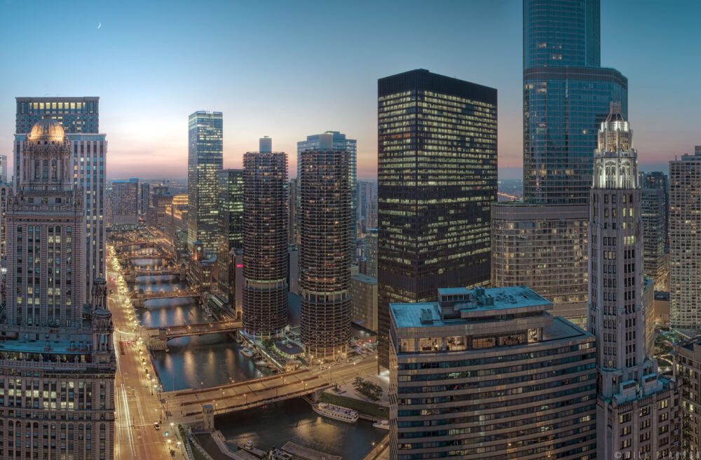 East Wacker Drive Chicago Night Cityscape