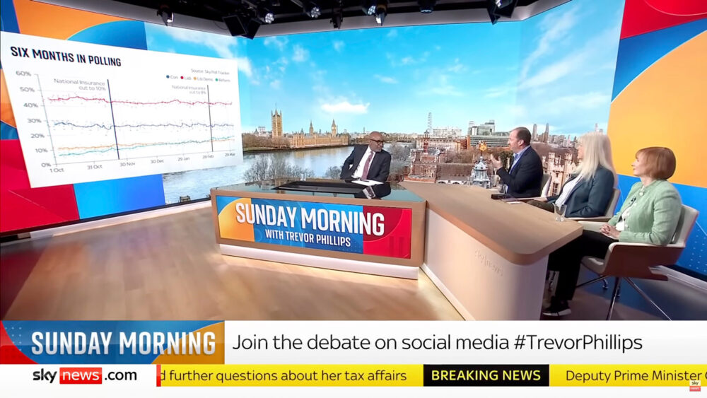 Image showing Trevor Phillips interviewing guests in the new Sky News studio